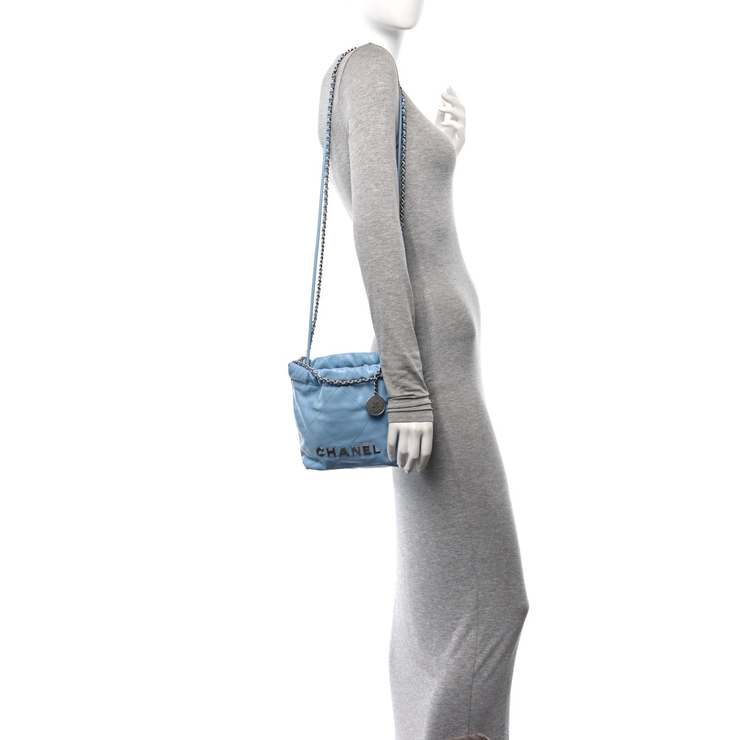 Chanel Shiny Calfskin Quilted Mini Chanel 22 Light Blue 2 of 10