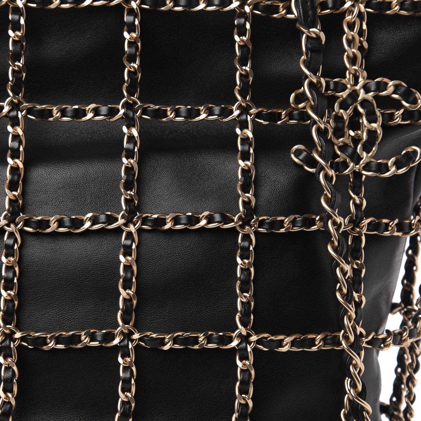 Lambskin Large Shopping Chain Tote Black