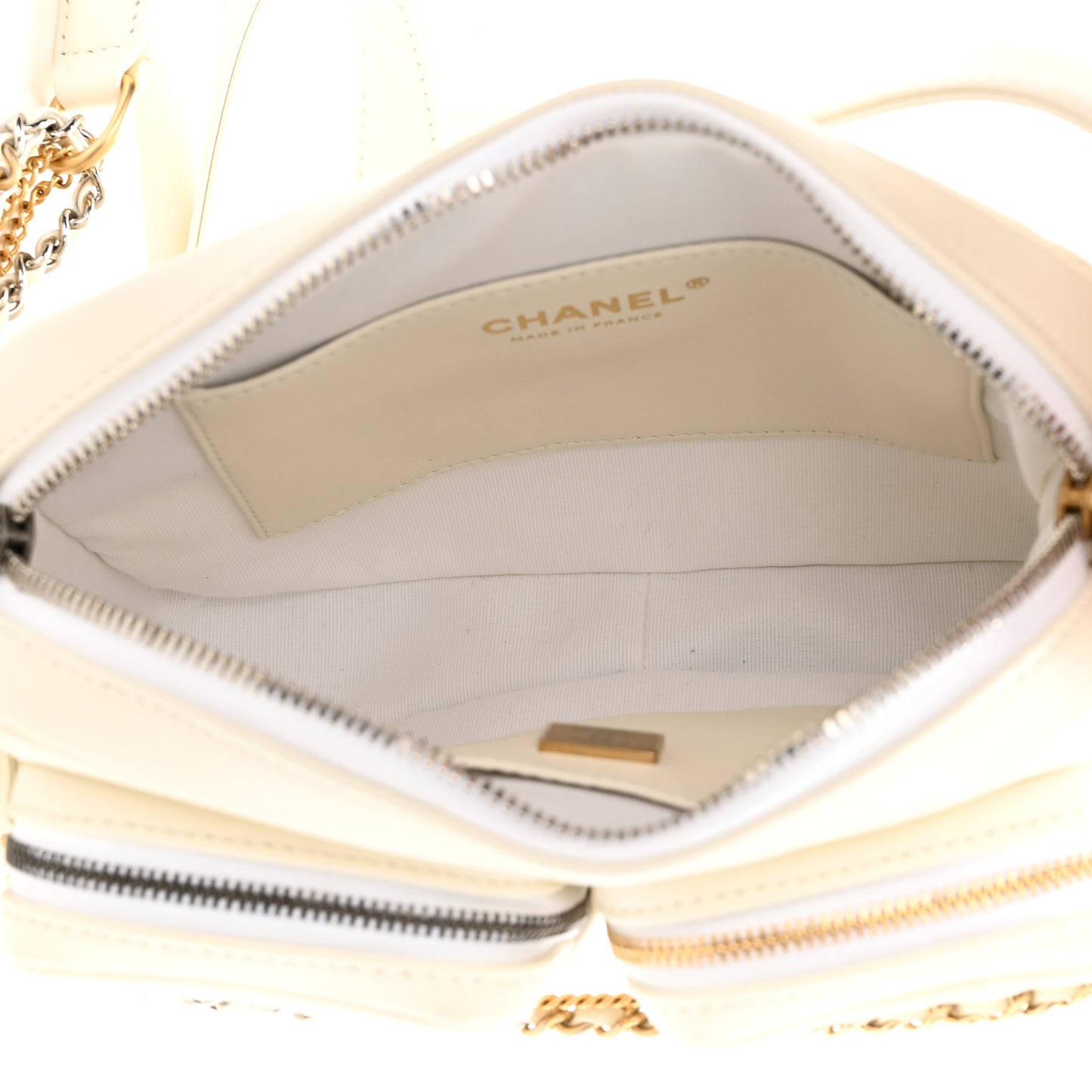 Calfskin Quilted Small Camera Case White