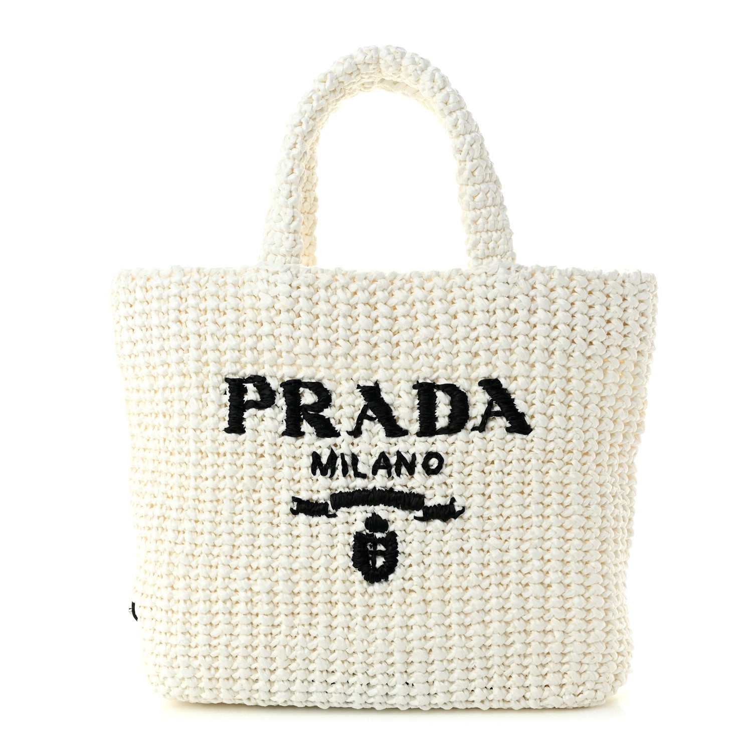 Prada Yarn Raffia Effect Crochet Small Logo Tote Bianco 1 of 10