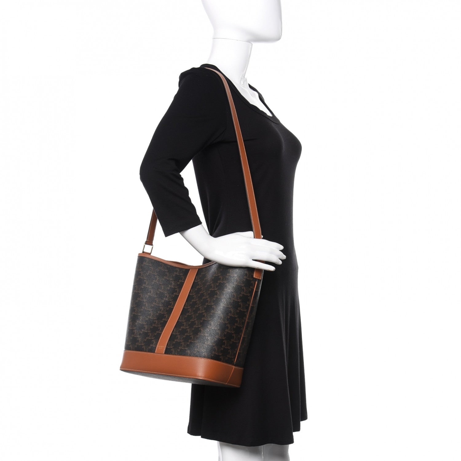 Celine Triomphe Canvas Calfskin Medium Bucket Bag Tan 2 of 9