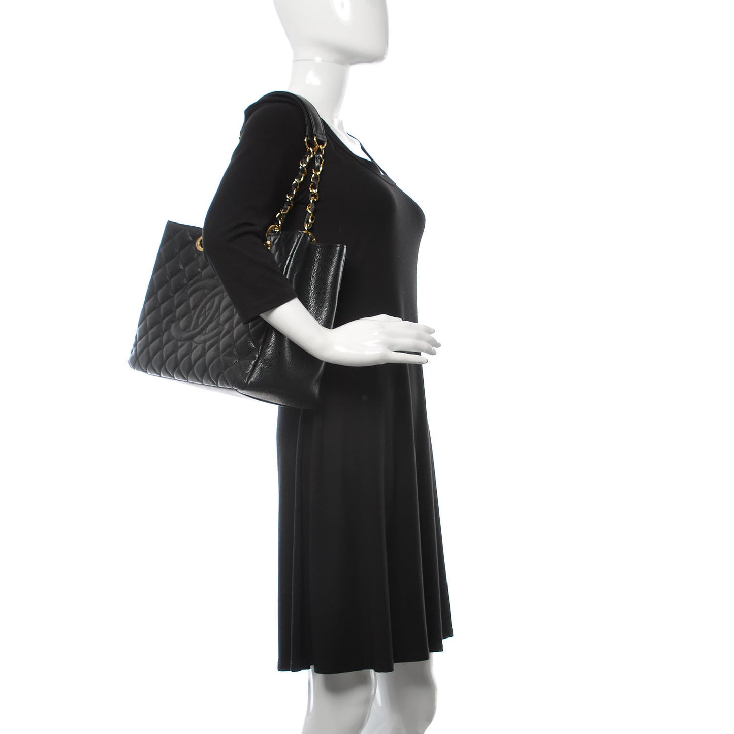 Caviar Quilted Grand Shopping Tote GST Black