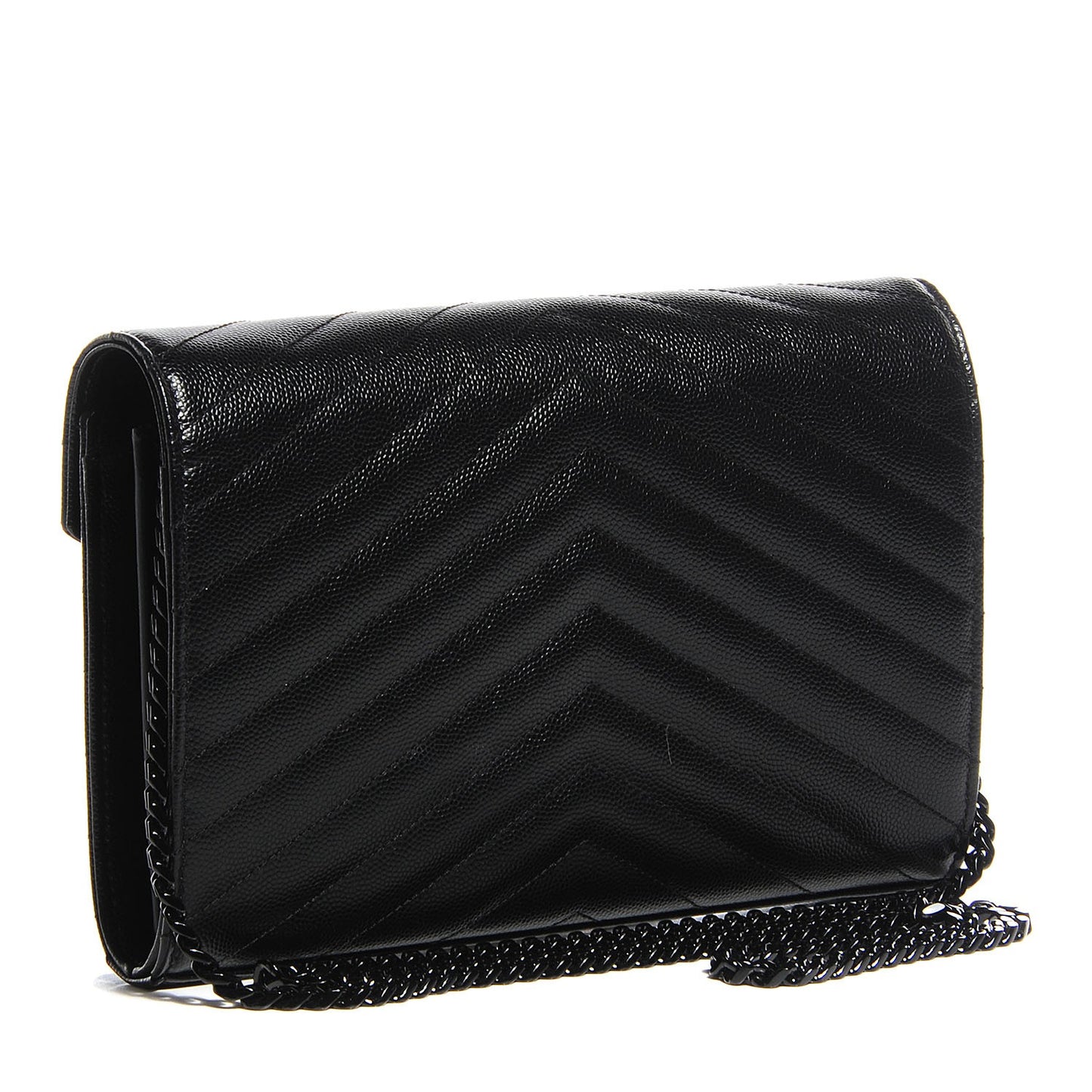 Grain De Poudre Matelasse Chevron Medium Monogram Chain Wallet Black