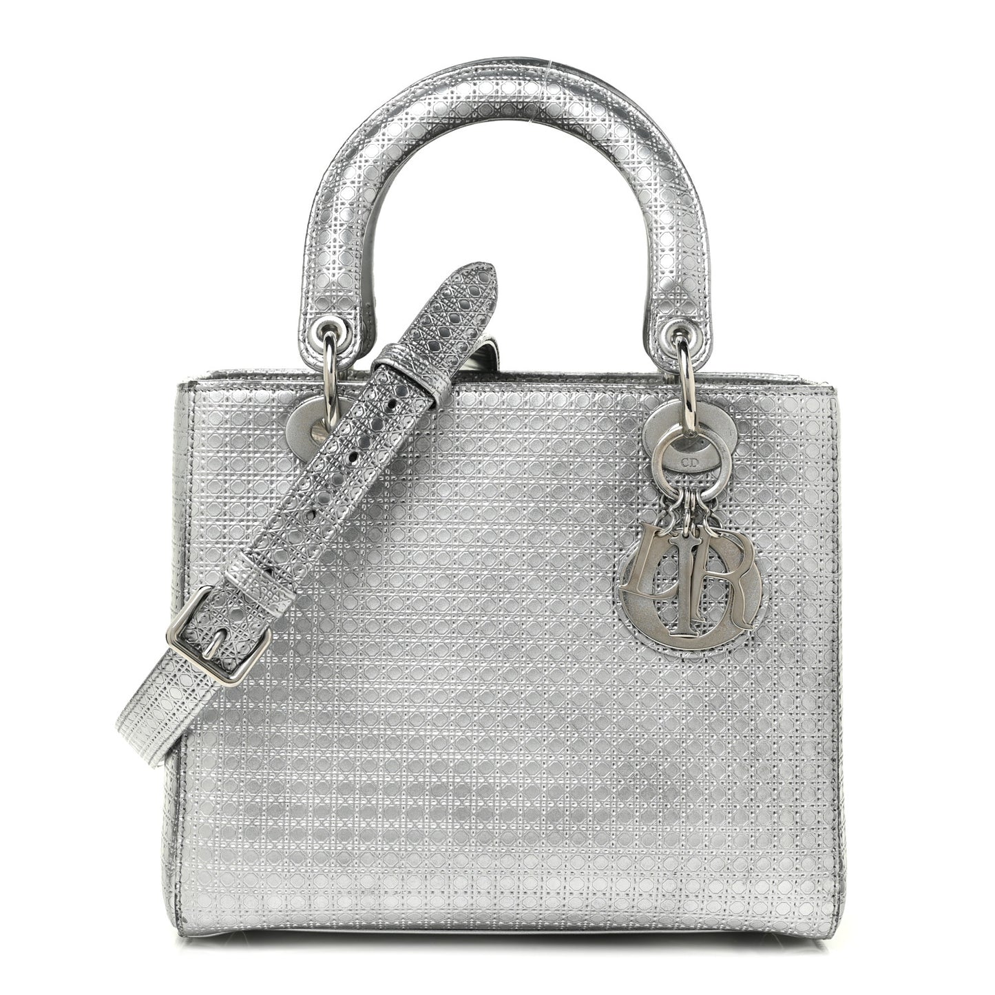 Metallic Patent Micro-Cannage Medium Lady Dior Silver