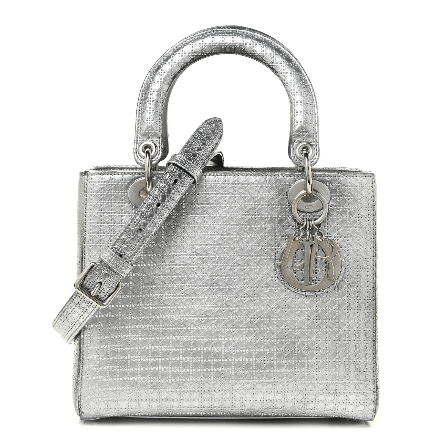 Christian Dior Metallic Patent Micro-Cannage Medium Lady Dior Silver 1 of 20
