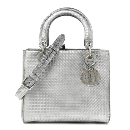 Christian Dior Metallic Patent Micro-Cannage Medium Lady Dior Silver 1 of 20
