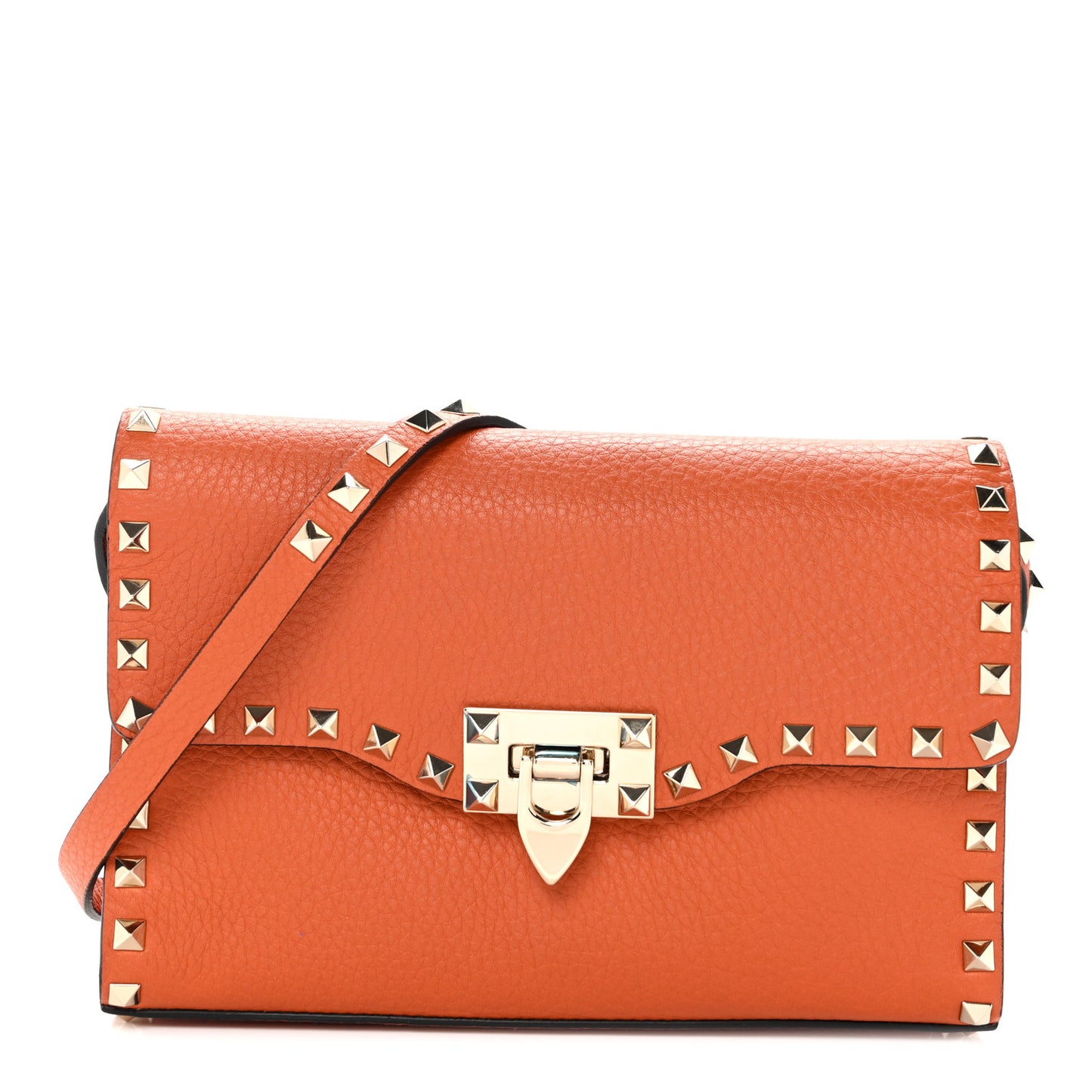 Pebbled Calfskin Medium Rockstud Flip Lock Crossbody Bag Orange