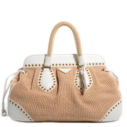 Prada Straw Vitello Daino Large Frame Bag White 1 of 11
