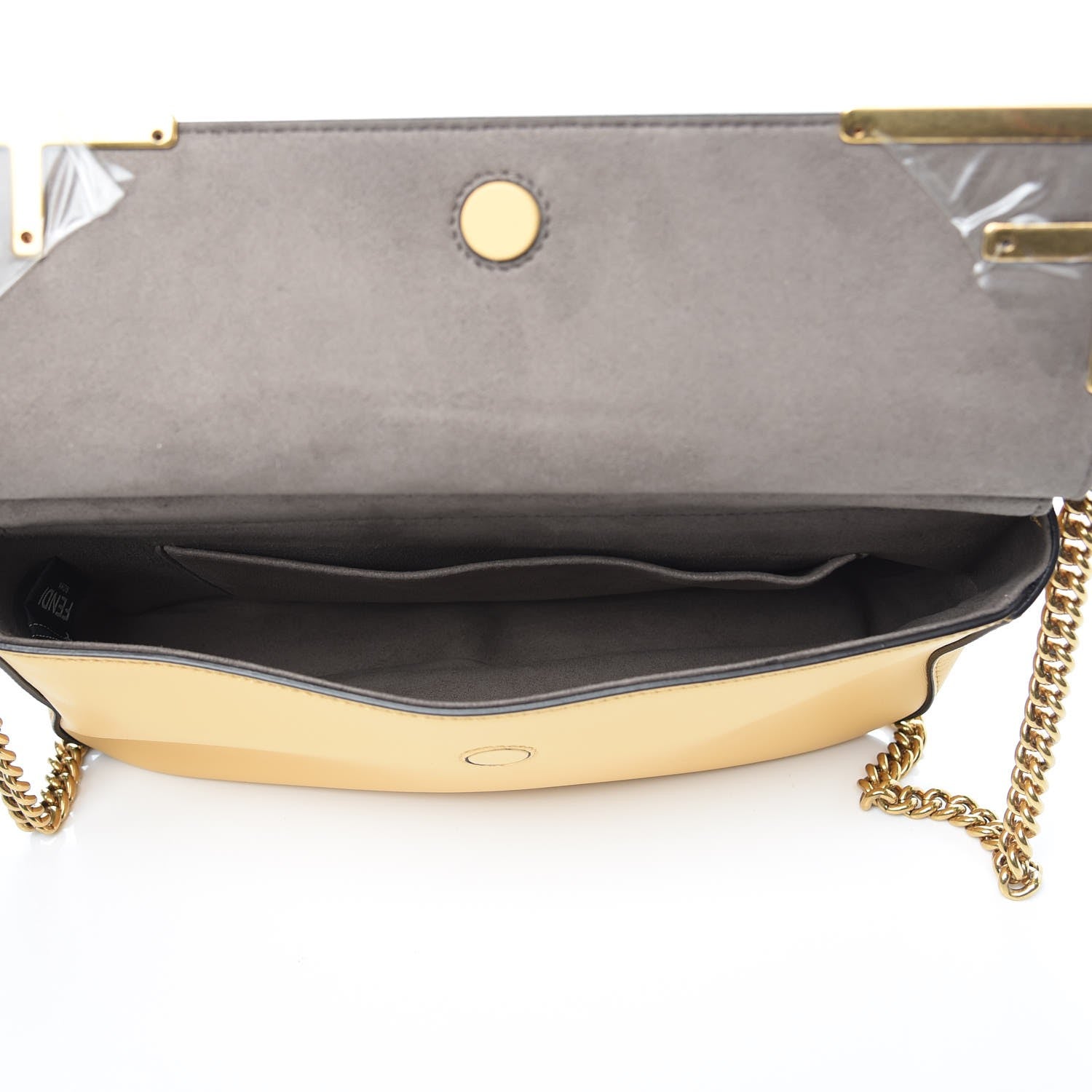 Fendi Vitello Grace Glazed Fabric FF 1974 Double F Shoulder Bag Alchemy Mogano Panna 7 of 10