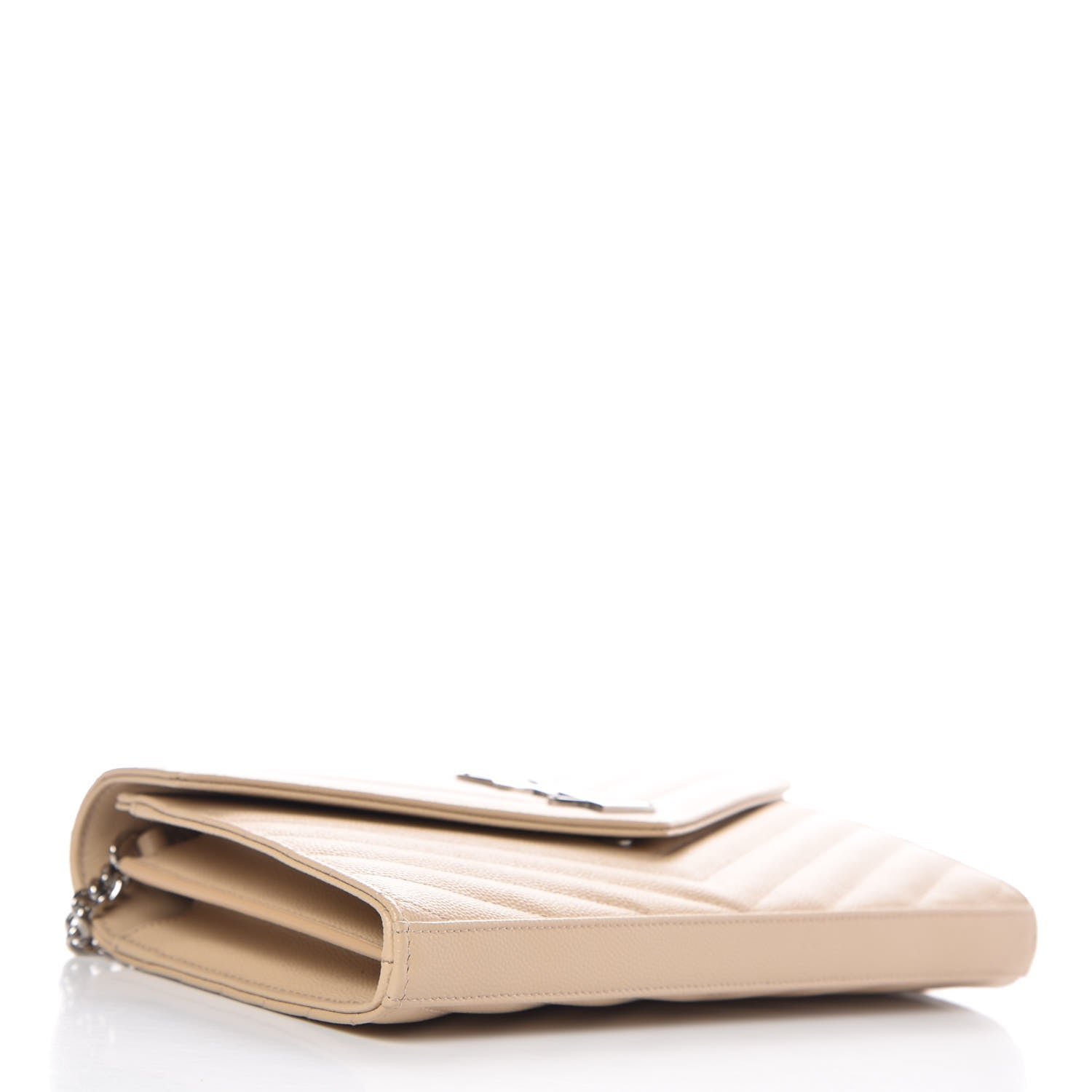 Saint Laurent Grain De Poudre Matelasse Chevron Monogram Chain Wallet Nude Powder 4 of 7