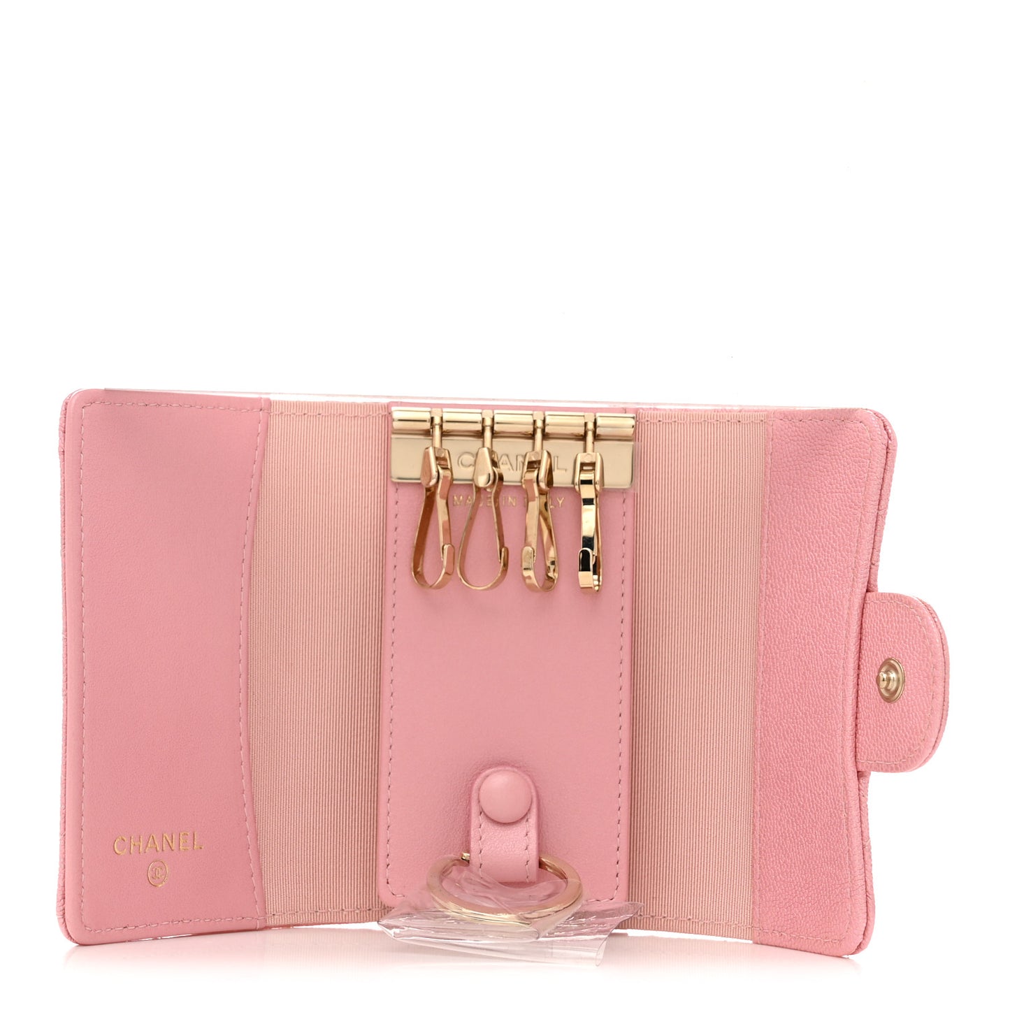 Iridescent Caviar Quilted Classic 4 Key Holder Wallet Pink