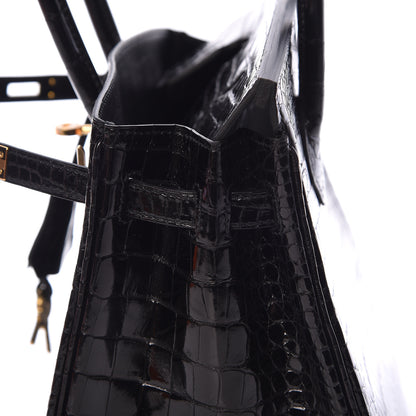 Hermes Shiny Porosus Crocodile Birkin 25 Black 24 of 35