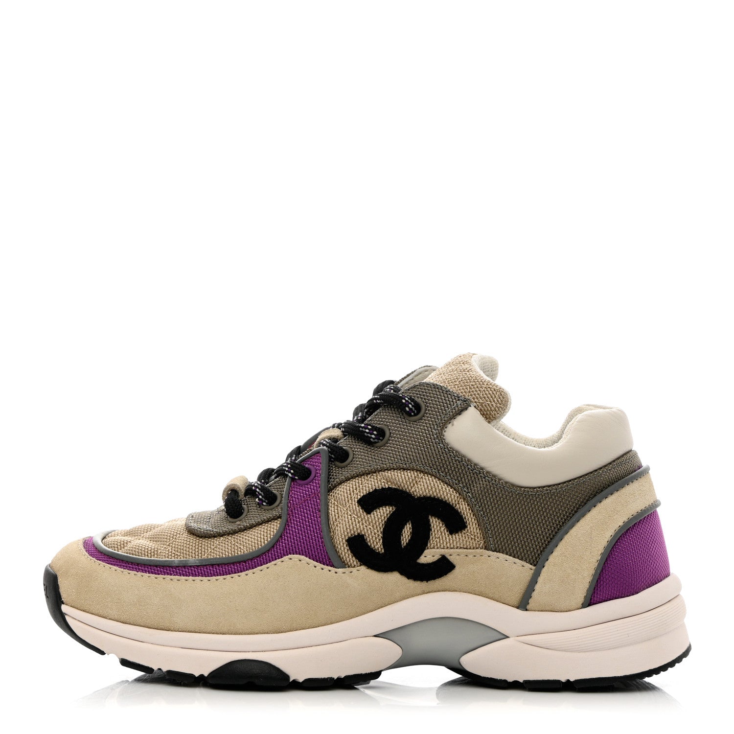 Chanel Mesh Suede Calfskin Grained Calfskin Womens CC Sneakers 36 Beige Dark Beige Purple 1 of 9