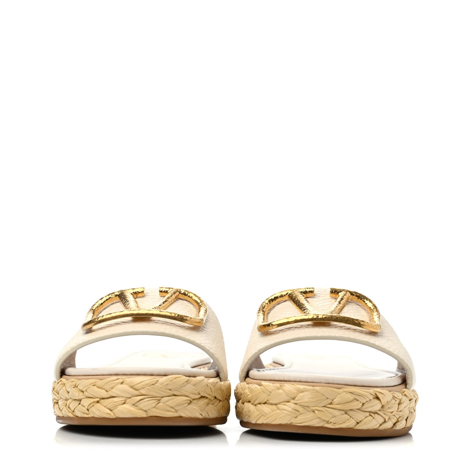 Valentino Garavani Grainy Cowhide Vlogo Espadrille 5mm Flat Slide Sandals 35 Light Ivory 2 of 4