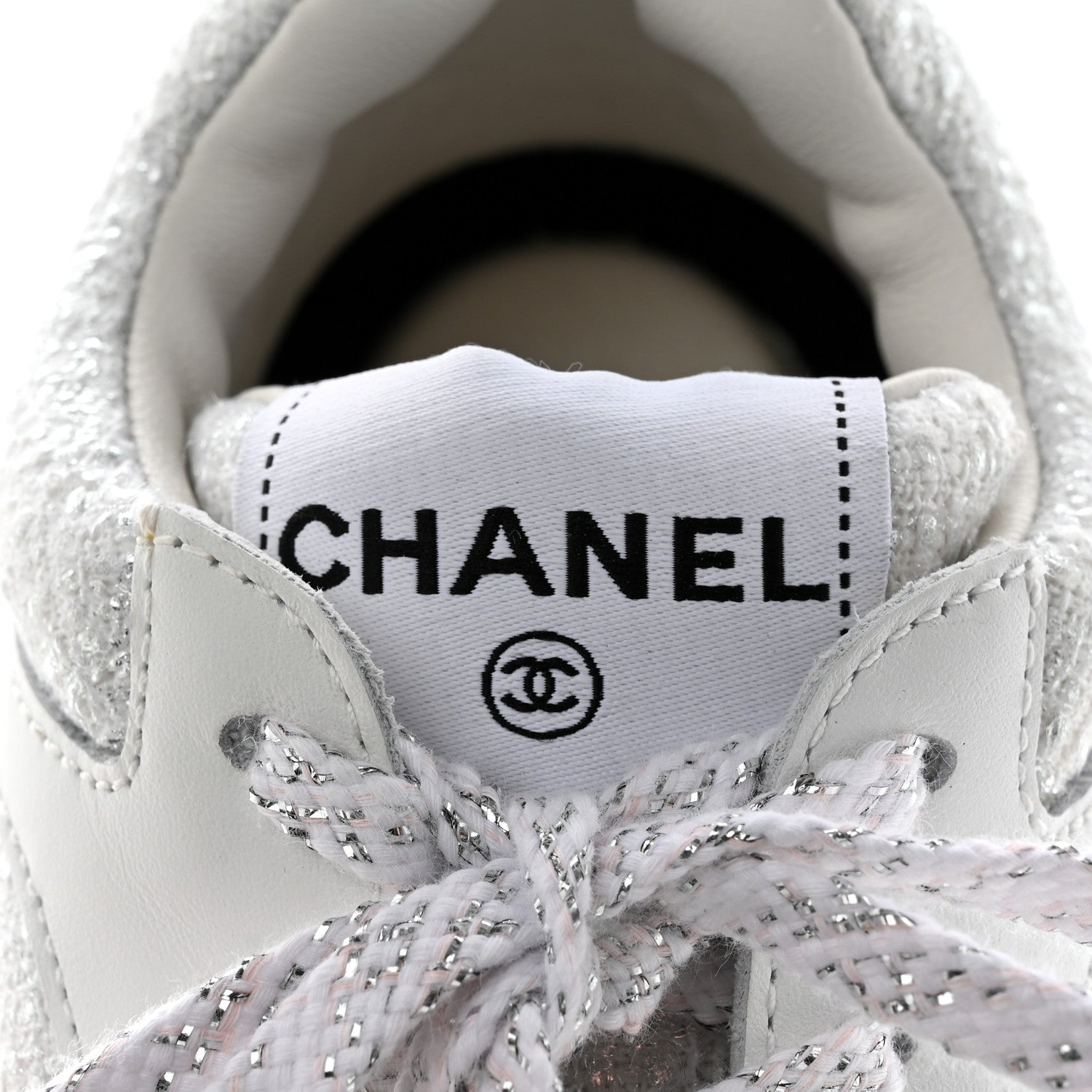 Chanel Painted Iridescent Cotton Tweed Suede Womens CC Sneakers 37 White Silver Multicolor 7 of 11