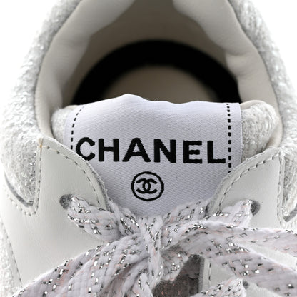 Chanel Painted Iridescent Cotton Tweed Suede Womens CC Sneakers 37 White Silver Multicolor 7 of 11