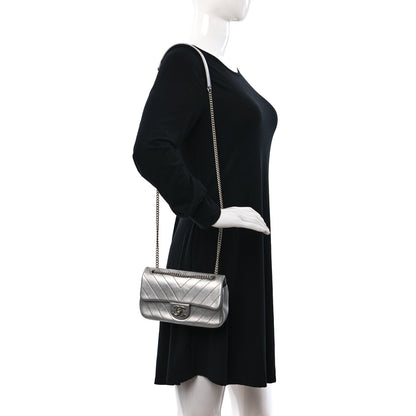 Chanel Metallic Lambskin Chevron Quilted Mini Rectangular Flap Silver 2 of 9