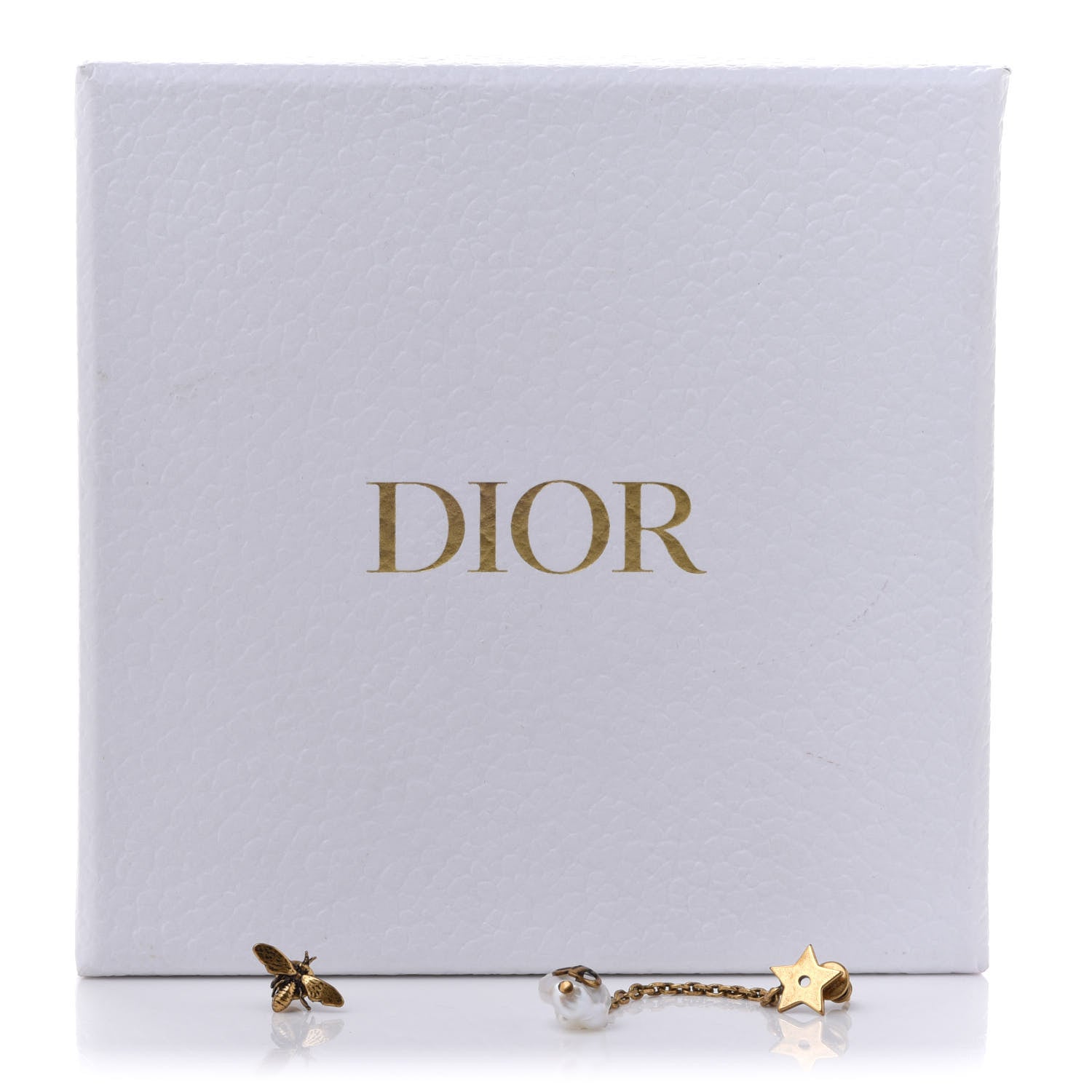 Christian Dior Metal Pearl Bee Star CD Drop Chain Earrings Aged Gold 6 of 6