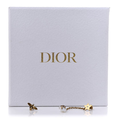 Christian Dior Metal Pearl Bee Star CD Drop Chain Earrings Aged Gold 6 of 6