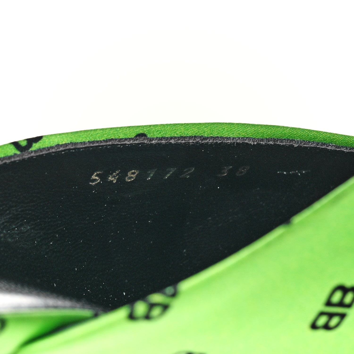 Balenciaga Crepe Satin BB Printed Knife Pointed Toe 40mm Mules 38 Green Fluo Black 8 of 11