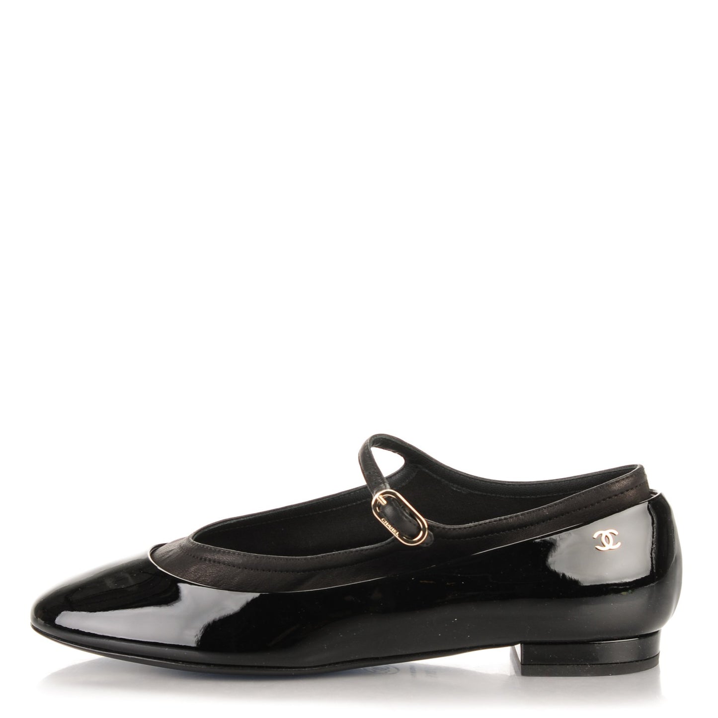 Patent Calfskin Mary Jane Ballerina Flats 38.5 Black