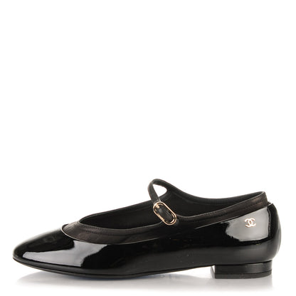 Chanel Patent Calfskin Mary Jane Ballerina Flats 38.5 Black 1 of 7