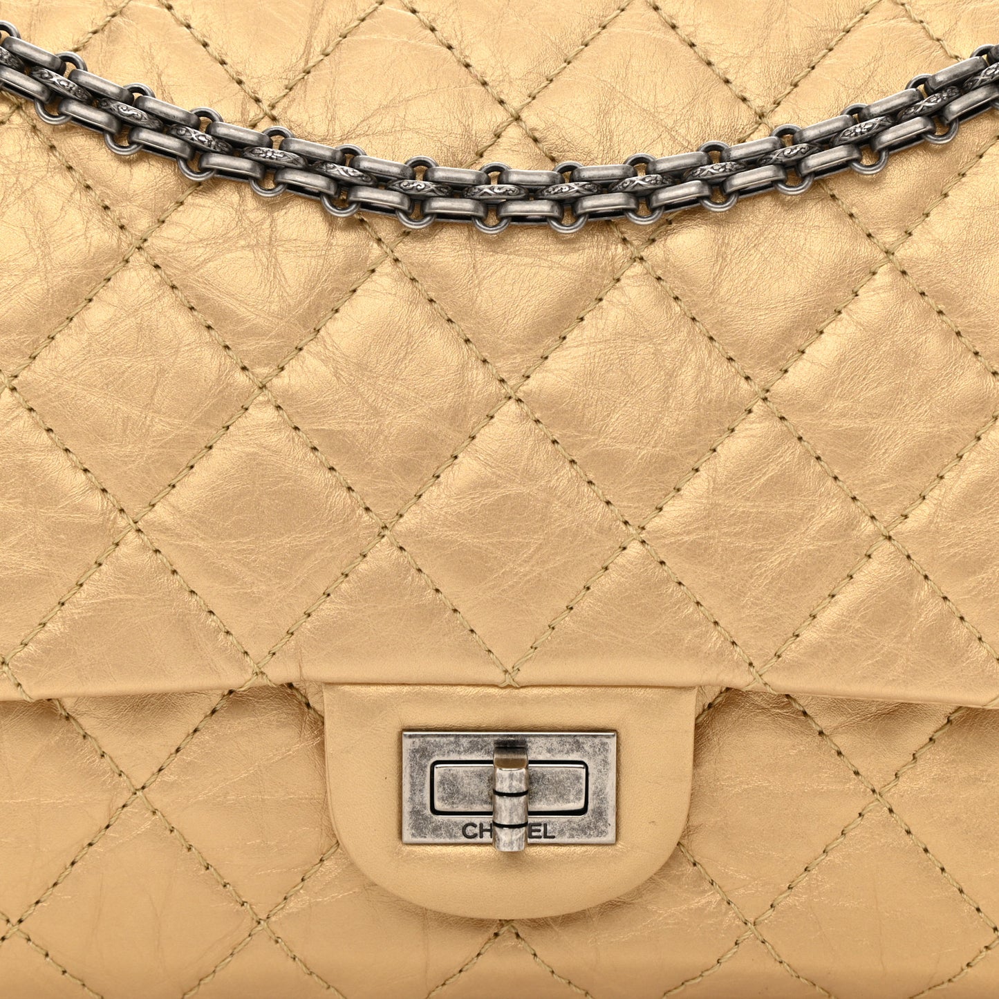 Metallic Aged Calfskin Quilted 2.55 Reissue 226 Flap Gold