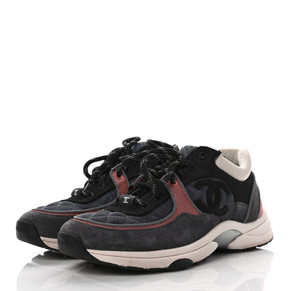 Chanel Nylon Calfskin Suede Womens CC Sneakers 39.5 Grey Pink 3 of 9