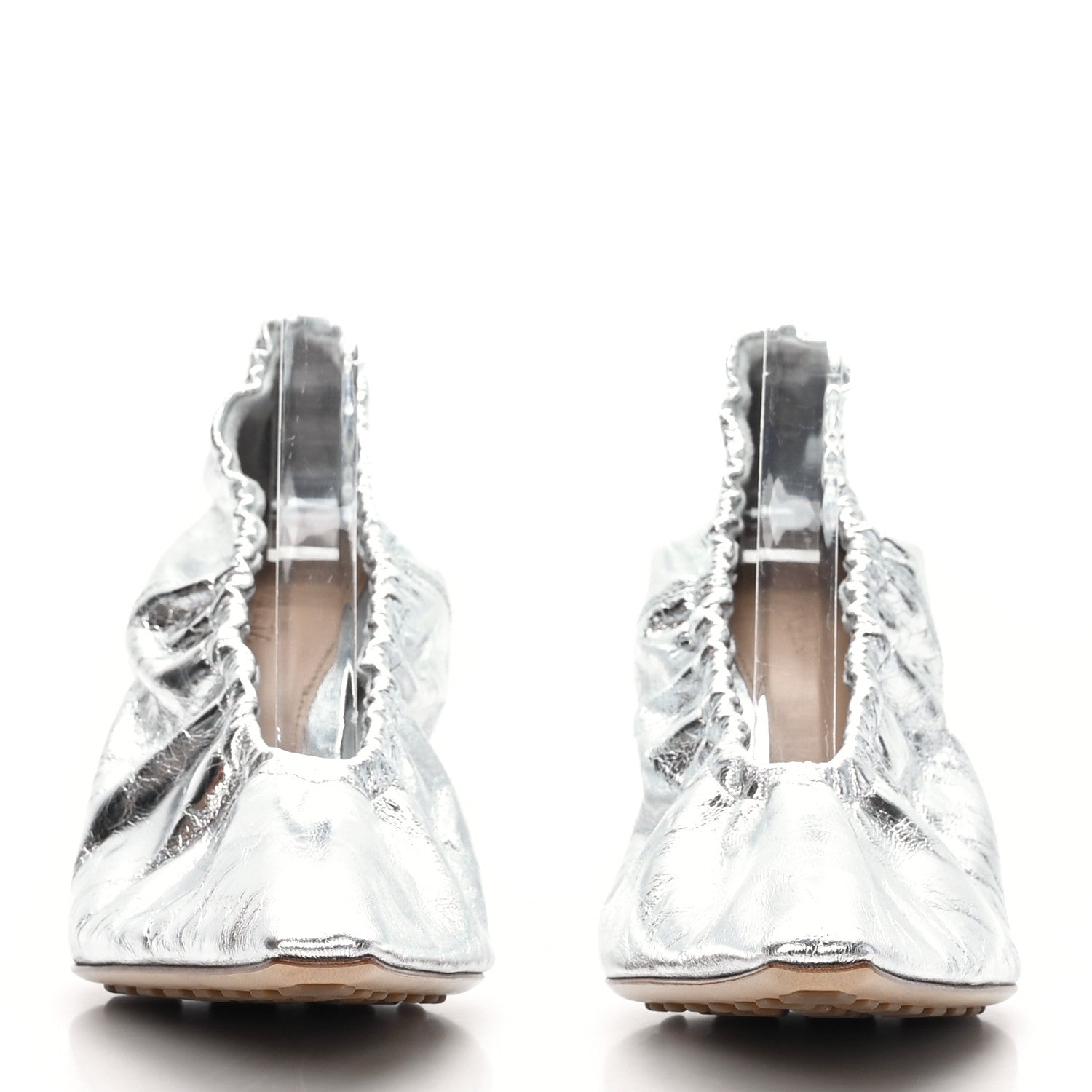 Bottega Veneta Metallic Crushed Nappa Glitter Plexiglass Almond Pumps 39.5 Silver 2 of 7