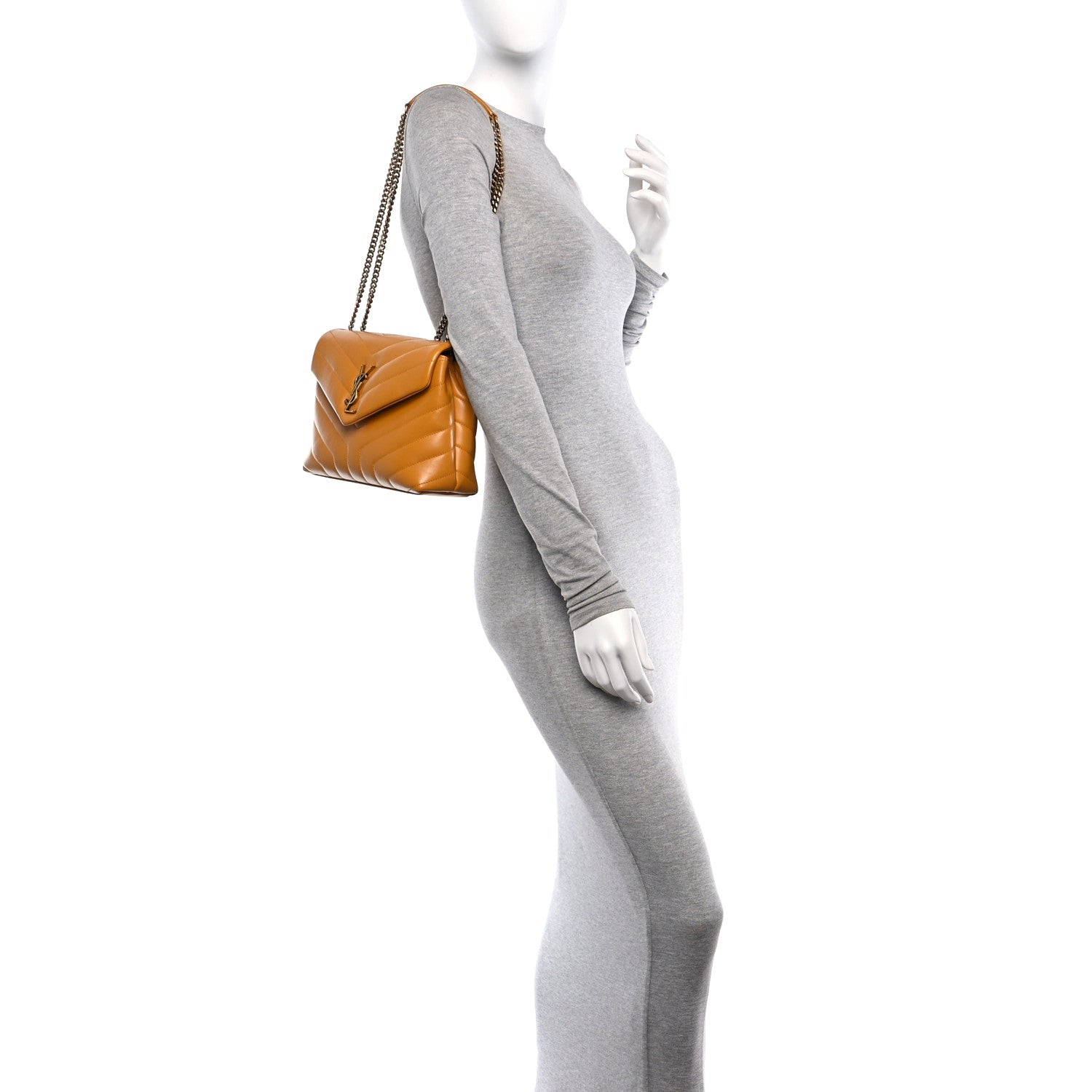 Saint Laurent Calfskin Y Quilted Monogram Small Loulou Chain Satchel Cheddar 2 of 12