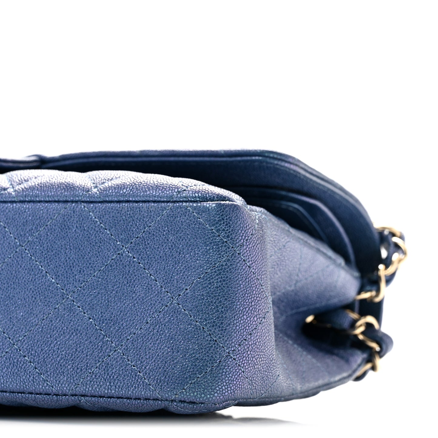 Iridescent Caviar Quilted Medium Double Flap Dark Blue