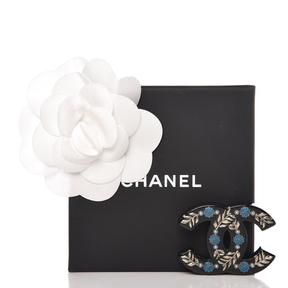 Chanel Resin Pearl Enamel Flower CC Brooch Gold Black Blue 5 of 5