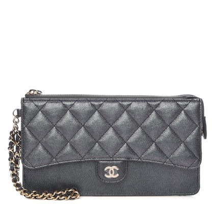Chanel Iridescent Caviar Quilted Classic Pouch With Handle Black 1 of 11