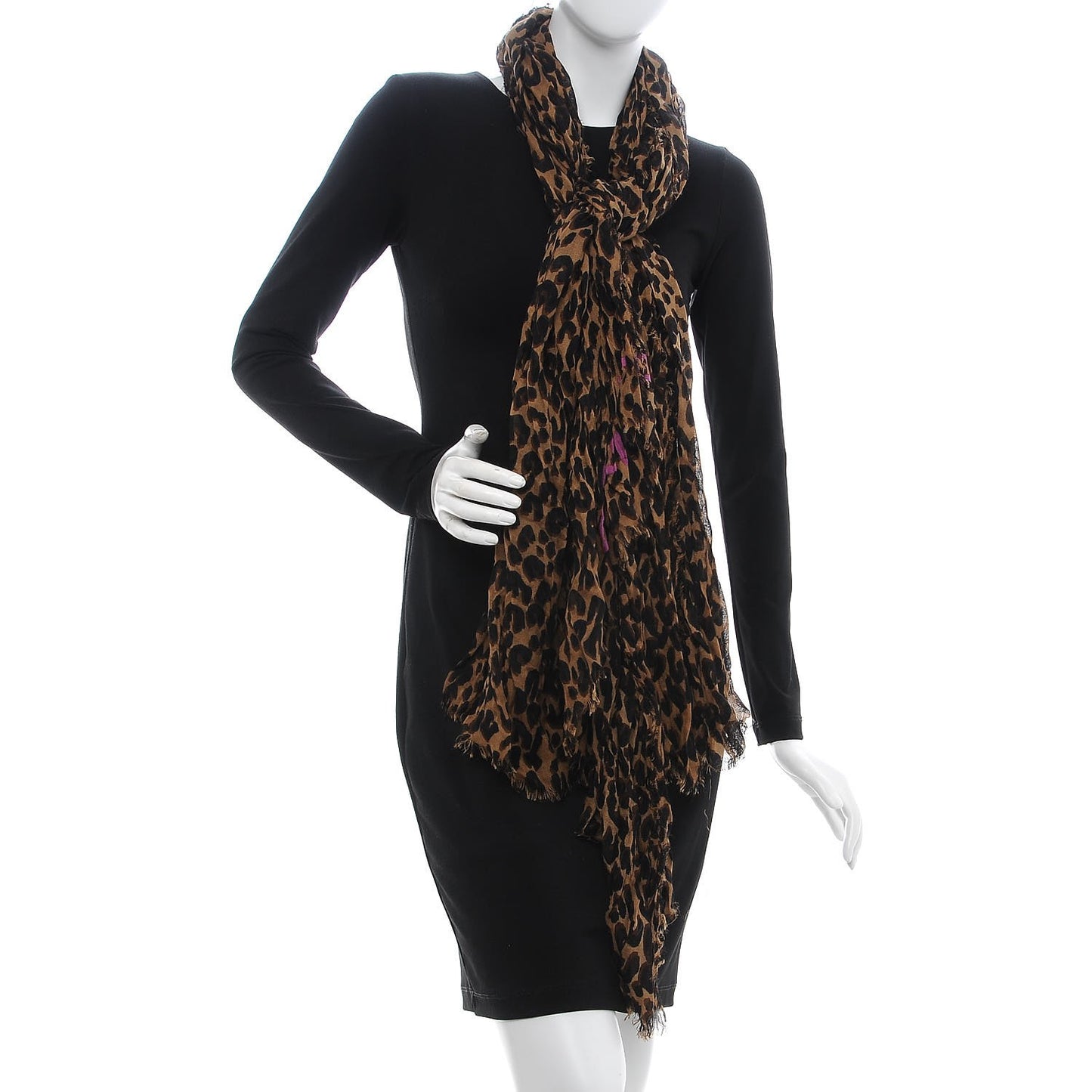 Cashmere Silk Leopard Etole Stole Marron