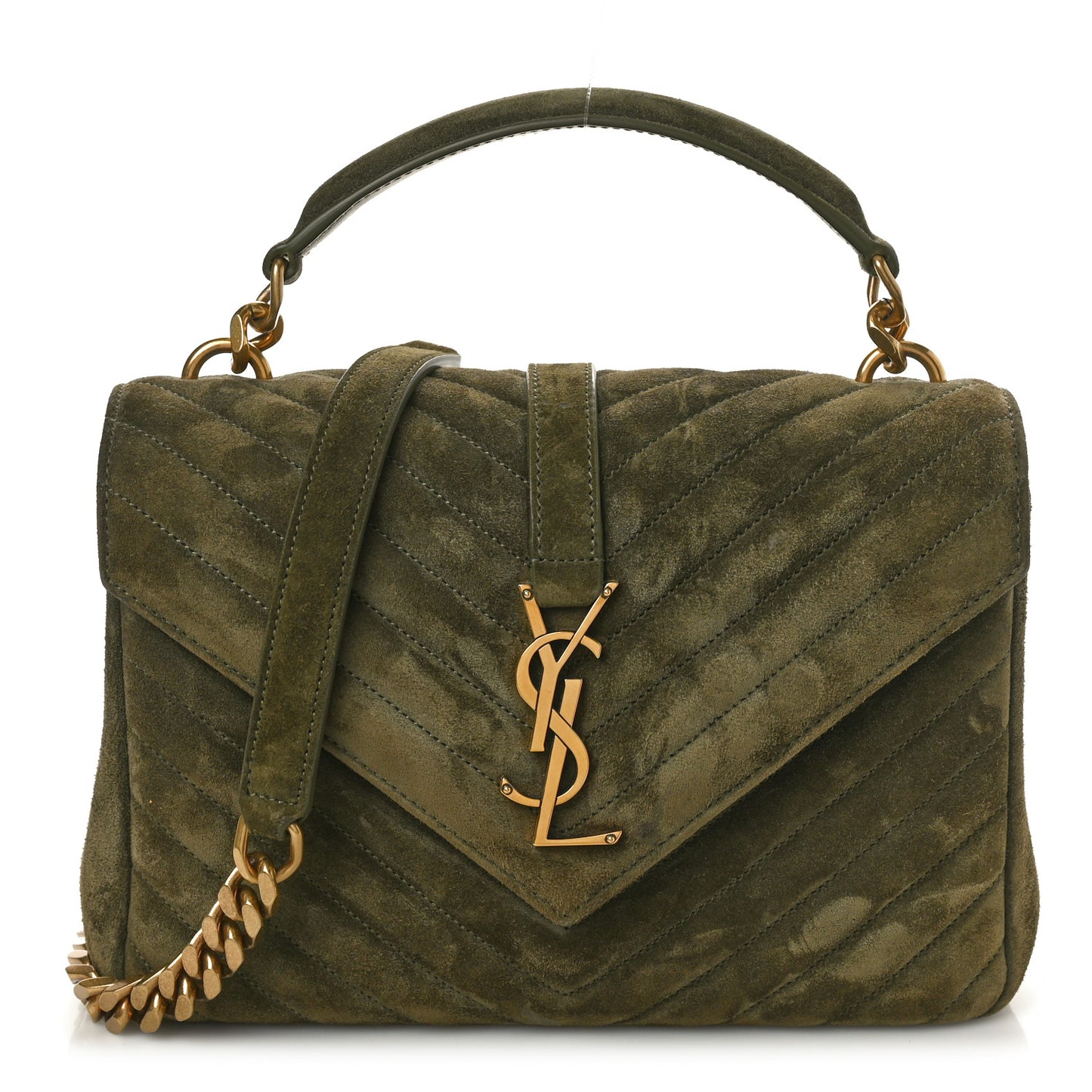 Suede Matelasse Chevron Monogram Medium College Bag Loden Green