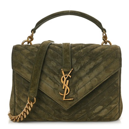 Saint Laurent Suede Matelasse Chevron Monogram Medium College Bag Loden Green 1 of 10