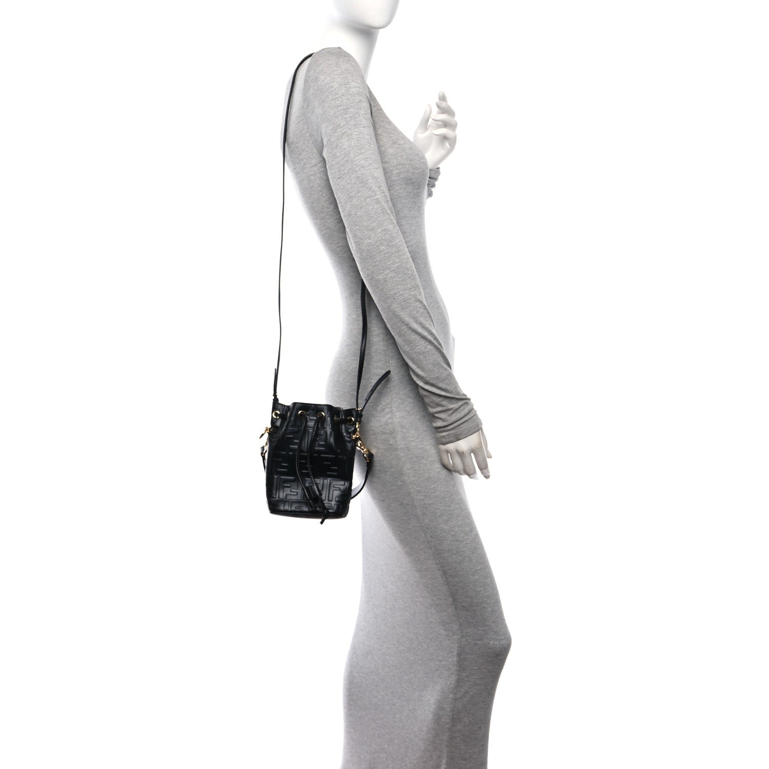 Fendi Vitello Liberty F is Fendi FF 1974 Embossed Mini Mon Tresor Bucket Bag Black 2 of 12