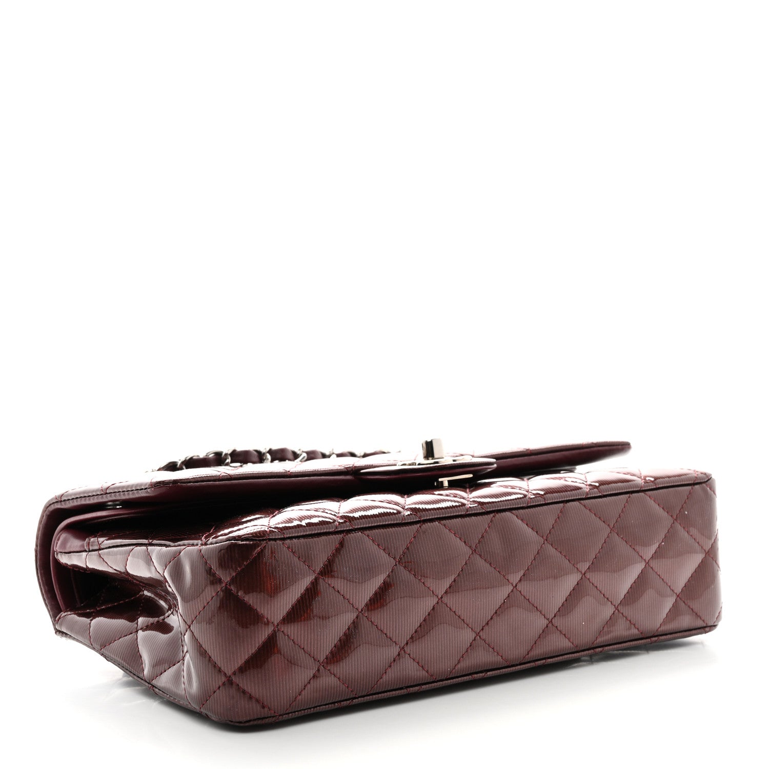 Chanel Striated Patent Quilted Medium Double Flap Burgundy 4 of 11