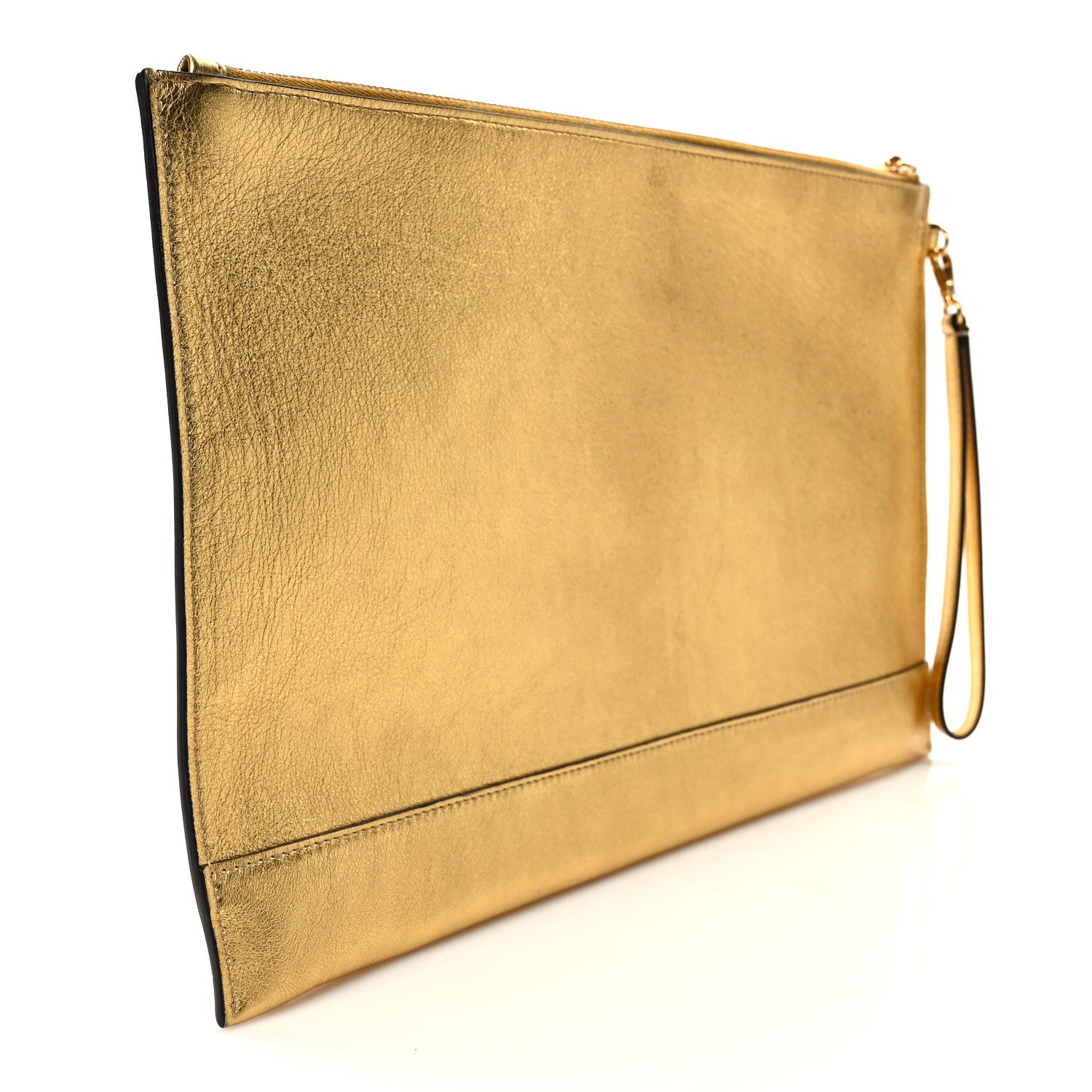 Fendi Metallic Vitello King Logo Embossed Large Flat Pouch Gold 3 of 8