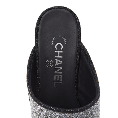 Chanel Fantasy Fabric Mules 38.5 Dark Silver Black 5 of 7