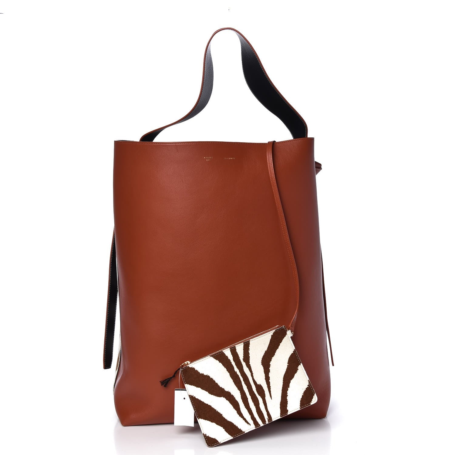 Celine Shiny Smooth Calfskin Zebra Printed Calf Hair Oversized Twisted Cabas Chalk Brick 3 of 8