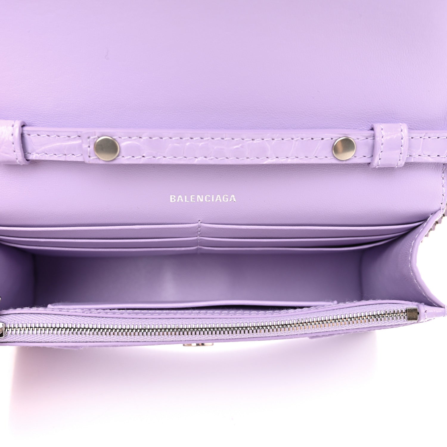 Balenciaga Shiny Calfskin Crocodile Embossed Hourglass Chain Bag Lilac 5 of 10