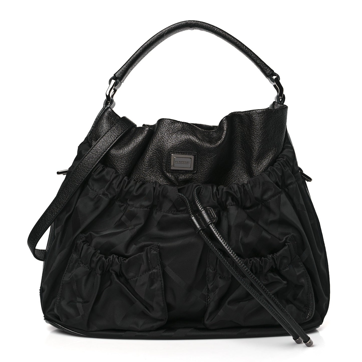 Nylon Tonal Check Drawstring Tote Black