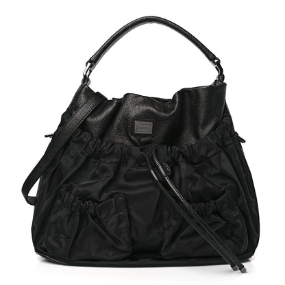 Burberry Nylon Tonal Check Drawstring Tote Black 1 of 8