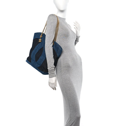 Chanel Denim Large Two Tone CC Shopping Tote Blue 2 of 10