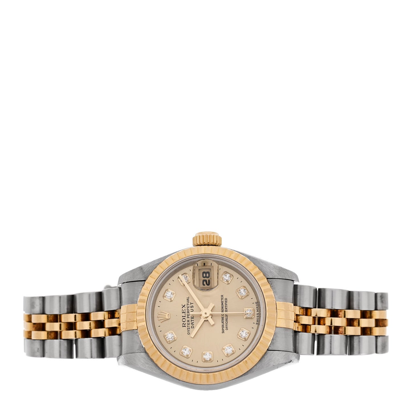 Stainless Steel 18K Yellow Gold Diamond 26mm Oyster Perpetual Datejust Watch Champagne 69173