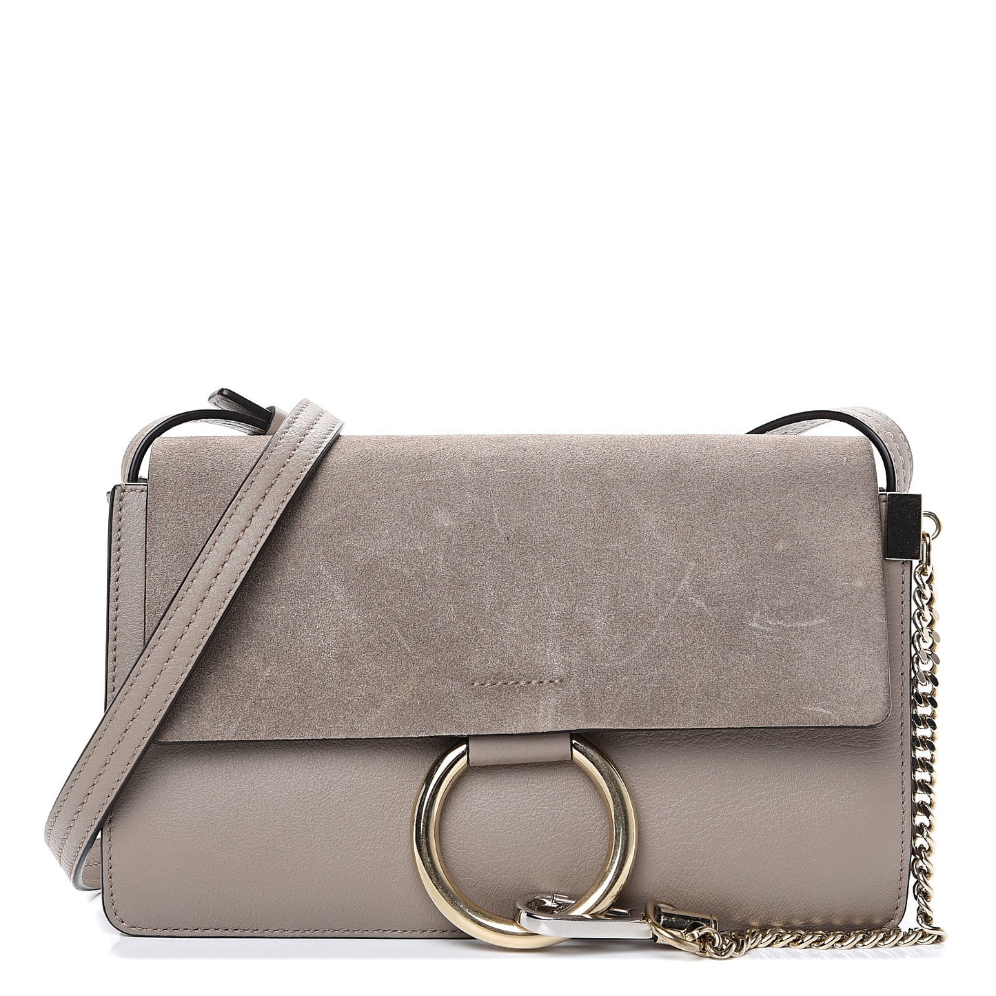 Suede Calfskin Small Faye Shoulder Bag Motty Grey