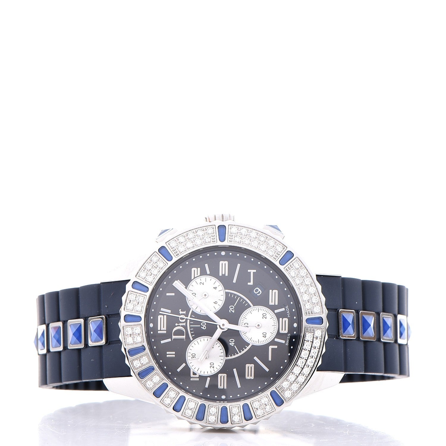 Christian Dior Stainless Steel Rubber Diamond Blue Sapphire 38mm Christal Chronograph Quartz Watch Blue 3 of 11