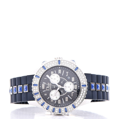Christian Dior Stainless Steel Rubber Diamond Blue Sapphire 38mm Christal Chronograph Quartz Watch Blue 3 of 11