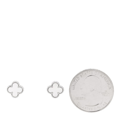 Van Cleef & Arpels 18K White Gold Mother of Pearl Sweet Alhambra Earrings 2 of 5